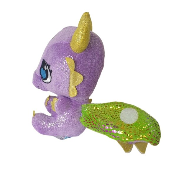 Baby Gemmy Dragons Plush Purple 7" Stuffed Glittery Wings Horns - Picture 3 of 9